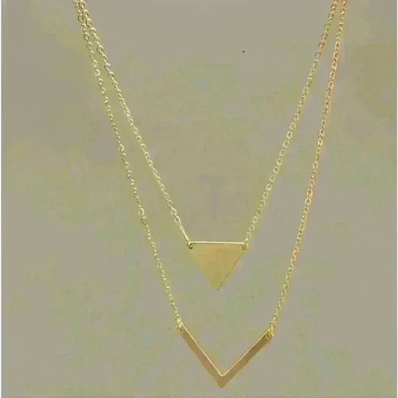 Vintage-Inspired Double Layer Triangle and V-Shaped Pendant Necklace - Picture 2 of 4